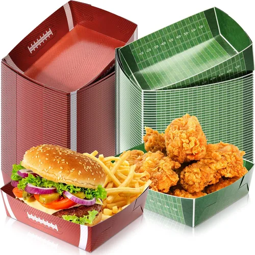 Umigy Paquete de 100 platos de fútbol a granel, bandejas de comida a granel, botes de fútbol, nachos, regalos de fiesta, bandejas de 5 libras,