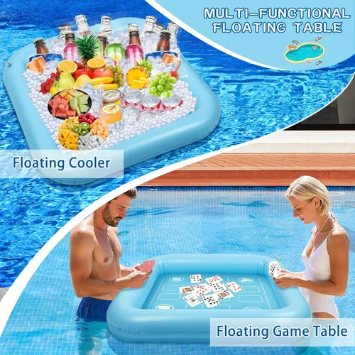 Miniatura 4 de Mesa flotante para juego de billar con cartas impermeables, mesa flotante de 35.5 x 35.5 pulgadas para piscina, mesa de juego flotante inflable