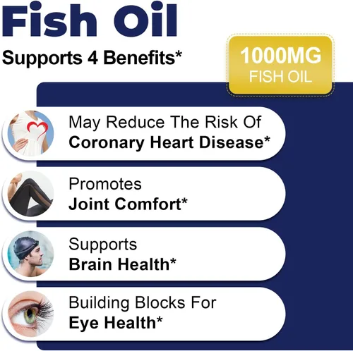Miniatura 4 de Suplemento concentrado de aceite de pescado Omega 3 -1000 mg - con EPA 420mg y DHA 310mg - Apoya la salud del corazón, cerebro y articulaciones