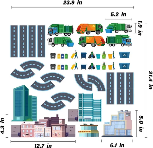Miniatura 2 de The City - Vinilo adhesivo de vinilo para habitación de niños, camión de basura, colección de residuos sólidos, para dormitorio de niños, sala