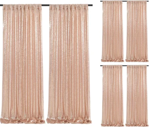 Miniatura 94 de Cortinas de fondo de lentejuelas rosas de 2 piezas, 2 pies x 8 pies, fondo de fotografía, cortina para fiestas con purpurina, fondo de boda, tela
