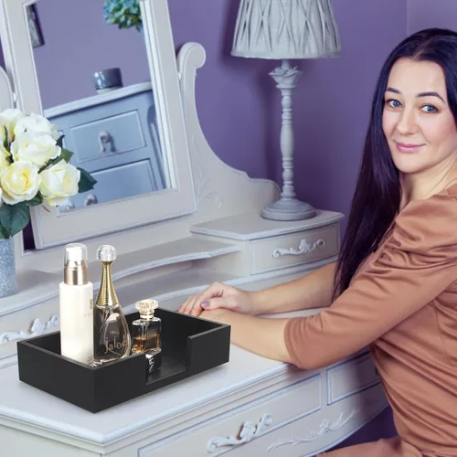 Miniatura 7 de Servilletero de Madera Negro Soporte para Toallas de Invitados Soporte Plano para Servilletas de Baño Soporte para Servilletas Desechables Bandeja