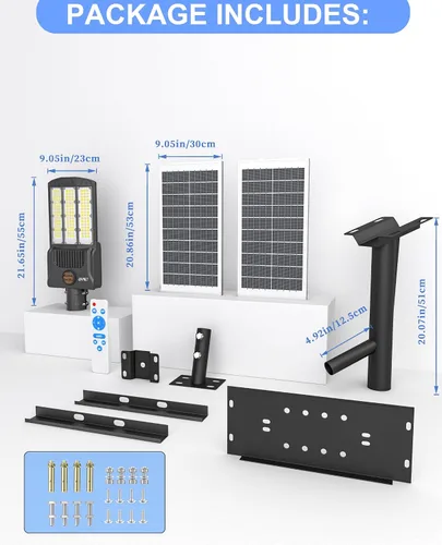Miniatura 7 de JAYNLT Y-9000W Luces solares de calle al aire libre, 6500 K de alto lumen solar de estacionamiento luces comerciales, grandes luces de inundación