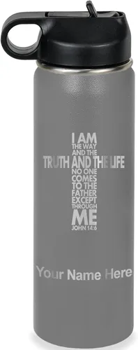 Miniatura 21 de LaserGram Botella de agua de doble pared abatible de 12 onzas con pajilla, versículo bíblico John 14-6, grabado personalizado incluido