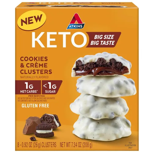 Miniatura 2 de Atkins Racimos de Almendra y Caramelo, Sin Gluten, Alto en Fibra, 1g de Azúcar, 2g de Carbohidratos Netos, Apto para Keto, 20