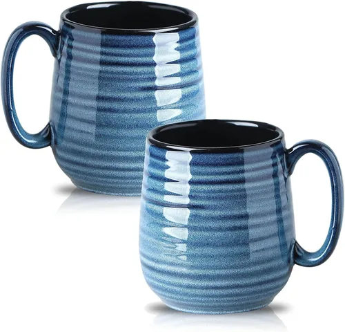 HASENSE Juego de 2 tazas de café grandes de porcelana de 20 onzas para la oficina y el hogar, taza de café moderna con mango grande para café con