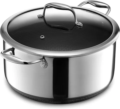 Miniatura 9 de HexClad Horno Holandés Híbrido Antiadherente de 5 Cuartos de Galón con Tapa de Acero Inoxidable, Asas que se Mantienen Frías, Apto