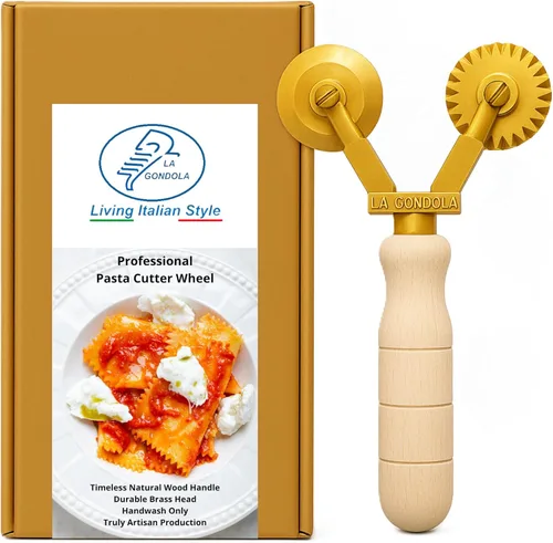La Gondola Cortador de pasta casero – Doble rueda (tallado y suave) | Herramienta para hacer pasta para el hogar y negocios | Latón y madera natural