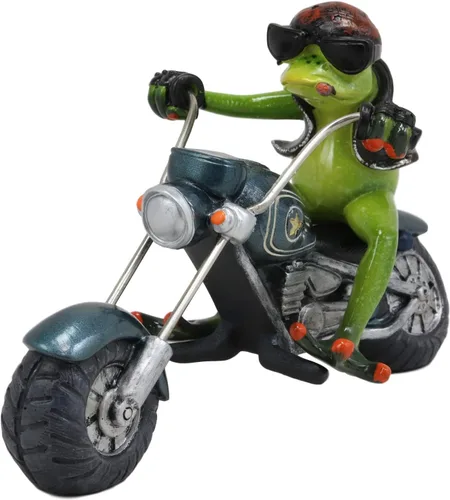 Miniatura 3 de Ebros 8.5 pulgadas de largo nacido para montar rana motero con pañuelo rojo fumar cigarro montado en picador metálico estatua de motocicleta