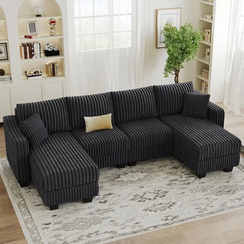Miniatura 14 de Belffin - Sofá seccional convertible con chaise, sofá seccional en forma de L, sofá reversible de esquina tapizado para sala de estar, de corduroy