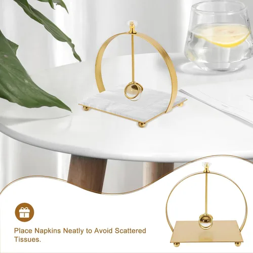 Miniatura 3 de Beaupretty Rustic Arc Iron Napkin Holder for Dining Table, Gold Metal Paper Towel Dispenser with Weighted Arm, Countertop Organizer for Kitchen and