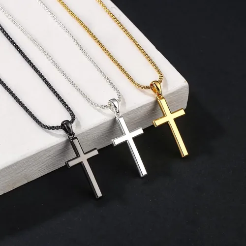 Miniatura 6 de Ursteel 925 Sterling Silver Cross Pendant Cross Necklace for Men, Mens Cross Necklace 18K GoldSilverBlack Box Chain Necklace for Men Women Girls 16