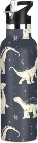 Cartoon Dinosaurs Double Wall Vacuum Insulated Bottles Water Bottles With Straws Leak-proof BPA-Free Leak Proof for Gym Sports