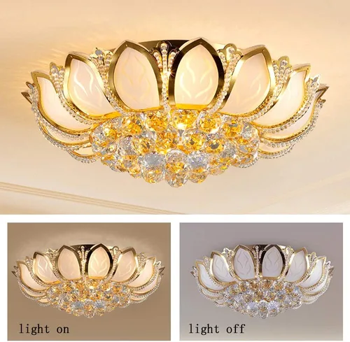 Miniatura 5 de Lámpara LED de montaje empotrado, lámpara de loto de 110 V, candelabro dorado de lujo, lámpara de techo moderna con luz LED, luz suave, luz de techo