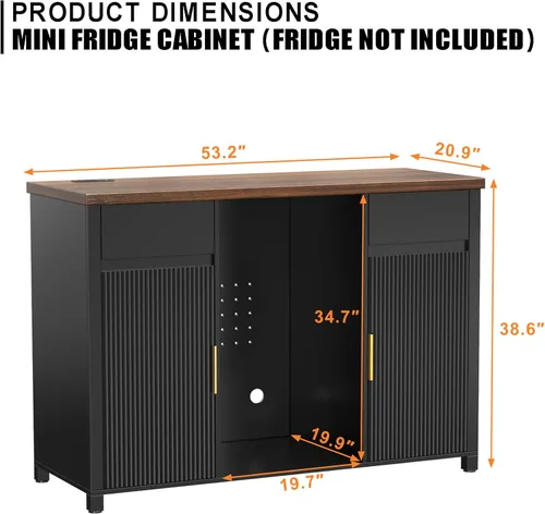 Miniatura 2 de GDLF Armario grande para barra de café con espacio para refrigerador, mini gabinete para refrigerador con almacenamiento de vino, mesa de aparador