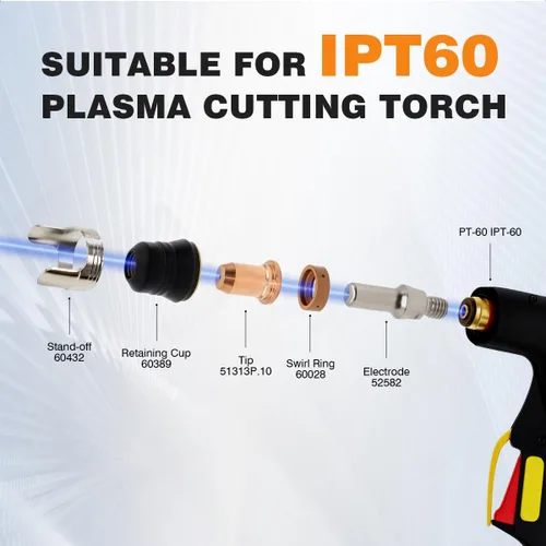 Miniatura 5 de 23pcs IPT-60 PT-60 IPT-40 PT40 Plasma Corte Antorcha Punta 0.039 in 0.039'' Electrodo Shield Cap/Stand-off/Swirl Ring Silver