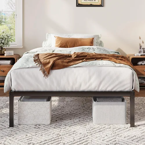 Miniatura 3 de Allewie Base de cama individual, camas de plataforma de metal de 12 pulgadas con espacio de almacenamiento, no requiere somier y fácil montaje, Negro