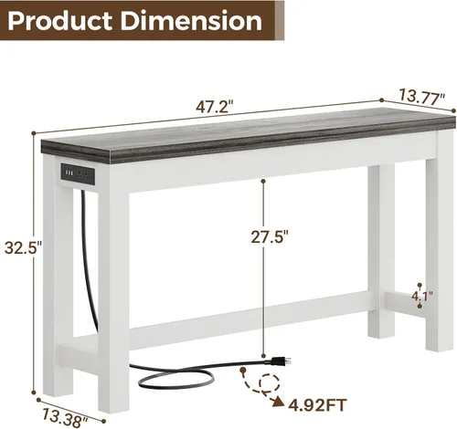 Miniatura 3 de Cyclysio Mesas de consola de 47 pulgadas para entrada, mesas de consola estrechas para sala de estar, mesa detrás del sofá, mesa de pasillo de Gris