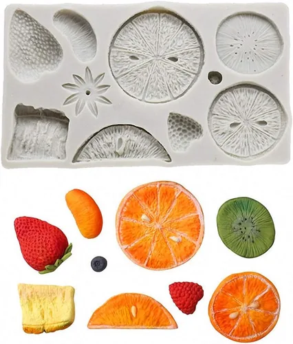 Molde de fondant de silicona para frutas de tamaño completo, fresa, limón, kiwi, fruta, mandarina, arándano, frambuesa, durian, silicona, chocolate,
