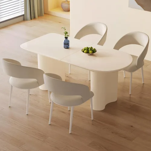 Miniatura 14 de Mesa de comedor negra de 55 pulgadas, una mesa rectangular de extremo redondeado con patas de diseño ondulado para cocina, comedor, oficina en casa