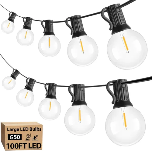 Miniatura 17 de Bosceos Tira de luces LED G40 para exteriores, 25 pies, regulables, inastillables, impermeables, con 12+2 bombillas conectables, luz colgante Blanco
