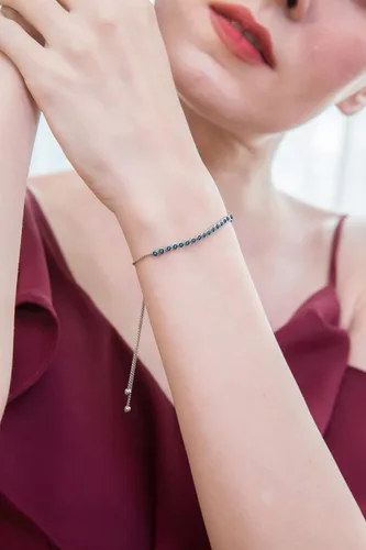 Miniatura 3 de Pulsera de plata de ley auténtica, creada o simulada con bisel redondo de 0.079 pulgadas, ajustable, delicada pulsera de tenis para mujer
