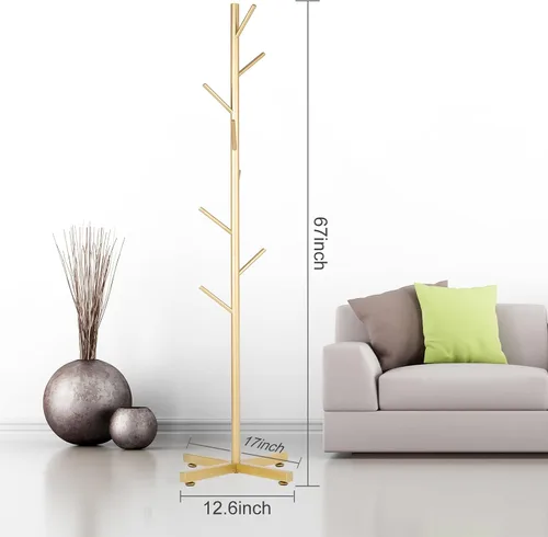 Miniatura 6 de Snaikor Perchero de metal, moderno perchero independiente, resistente soporte de árbol con base cruzada, percheros dorados, árbol de pasillo