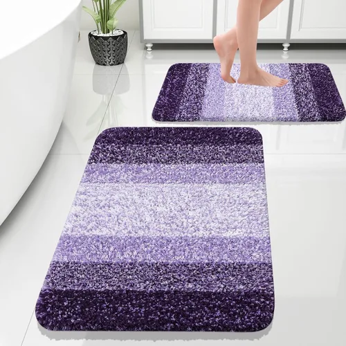 Miniatura 85 de OLANLY Juego de 2 alfombras de baño de microfibra suave y absorbente, antideslizantes, se pueden lavar y secar a máquina, alfombras de baño peludas