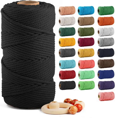 Miniatura 41 de Cuerda de algodón para macramé de 5 mm x 109 yardas, ZUEXT 100% natural hecha a mano, cuerda de algodón trenzada de 4 hebras para colgar plantas