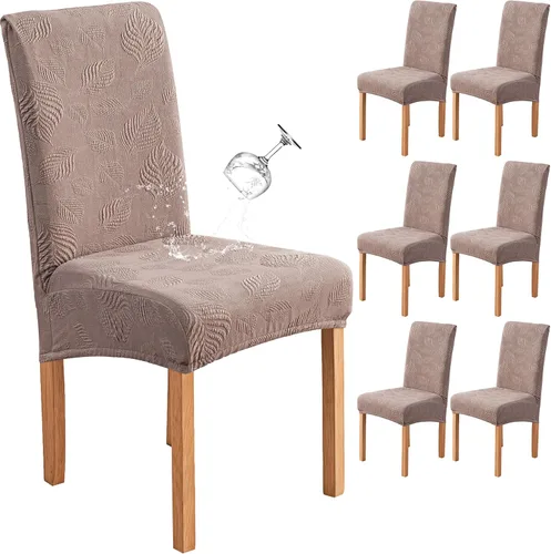 Miniatura 30 de Genina Juego de 2 fundas impermeables para sillas de comedor, fundas elásticas para sillas de comedor con hojas jacquard, protectores extraíbles