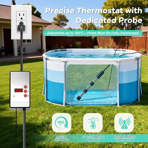 Miniatura 2 de Calentador de agua de inmersión portátil de 2000 W con termostato y arranque retardado, calentamiento rápido para jacuzzis, bañeras, cubos y mini