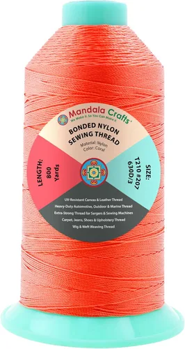 Miniatura 258 de Mandala Crafts - Hilo de nailon para coser cuero, tapicería, mezclilla y para trenzar el pelo; resistente, 1500 yardas, tamaño 69 T70 Marrón