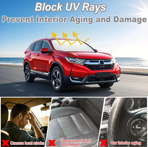 Miniatura 5 de Parasol de parabrisas mejorado para Honda CR-V 2017-2022 Premium 310T de poliéster reflectante bloqueador UV, ajusto personalizado, plegable