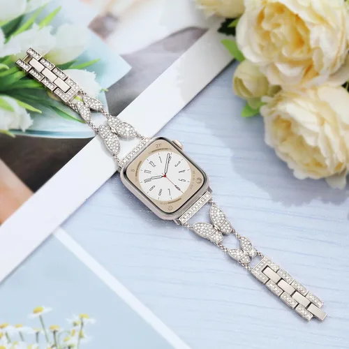 Miniatura 5 de wipalor Correa de metal brillante para Apple Watch para mujer de 1.614 pulgadas, 1.575 pulgadas, 1.496 pulgadas, correas delgadas y elegantes
