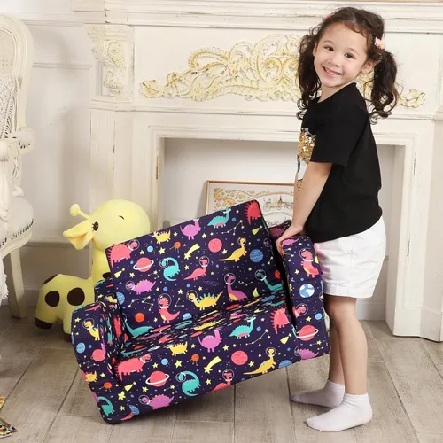 Miniatura 7 de MOMCAYWEX Sofá para niños, sofá de espuma abatible 2 en 1, silla plegable suave para juegos, color morado Púrpura