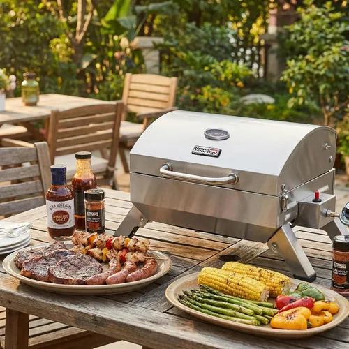 Miniatura 11 de Royal Gourmet GT1001 Parrilla portátil de acero inoxidable, 10000 BTU Parrilla de gas de mesa para barbacoa con patas plegables y tapa