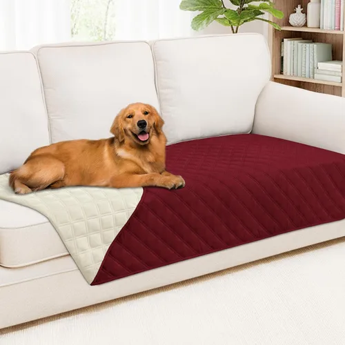 Miniatura 52 de Smiry Funda impermeable para cama de mascota, suave y lavable, para muebles, cama, sofá, reversible, a cuadros (30 x 53 pulgadas, color beige/beige)