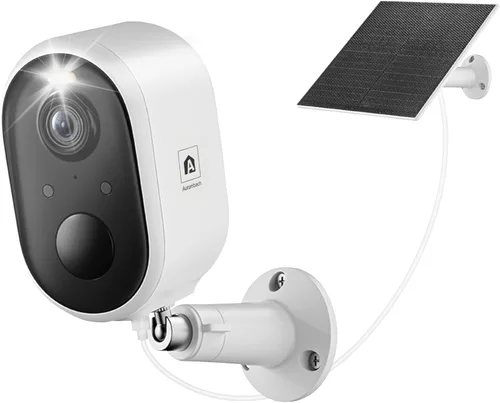 Aurumbach - Cámara de seguridad solar e inalámbrica para exteriores, visión nocturna a color, 2K, detección de movimiento PIR, batería, WiFi 2.4