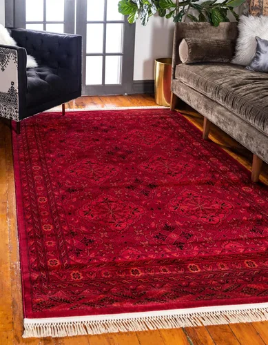 Miniatura 7 de Unique Loom Tekke Collection Zeravshan - Alfombra (3 pies 1 pulgada, redonda, rojo/negro)