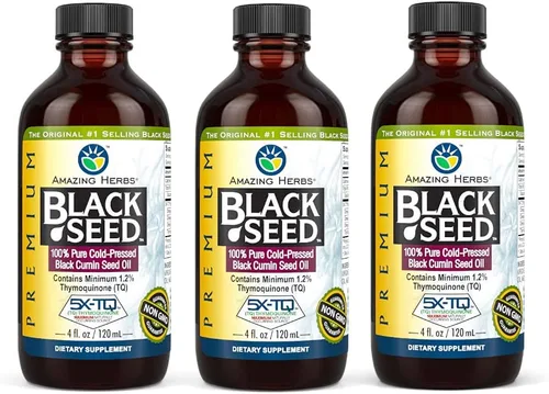 Amazing Herbs Aceite de semilla negra de alta calidad, sin gluten, sin OMG, prensado en frío, Nigella sativa ayuda a la salud digestiva, apoyo