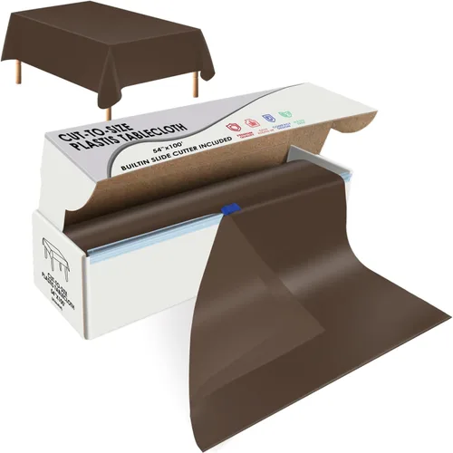 Miniatura 14 de tujol Rollo de mantel de mesa de plástico desechable beige de 54" X 100', cubierta de mesa de plástico con caja cortadora, mantel desechable cortado