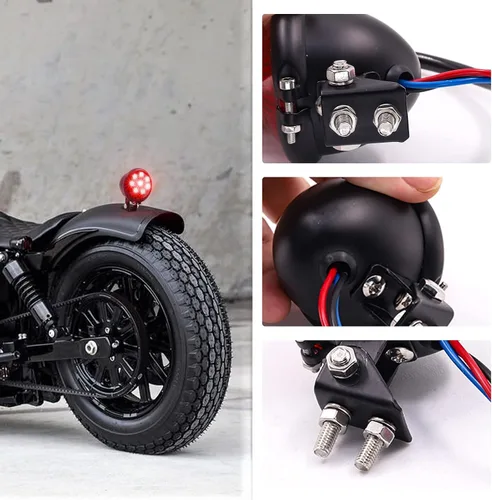 Miniatura 4 de Luz trasera LED para motocicleta, lente ahumada, luz de conducción LED redonda, lámpara de freno para motocross, motocicleta (rojo)