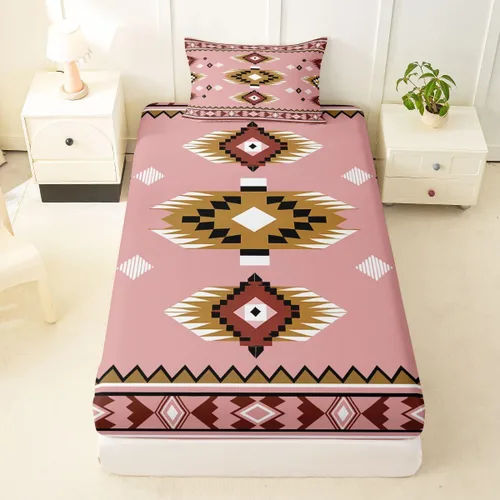 Miniatura 56 de Juego de ropa de cama occidental tamaño individual, sábanas aztecas, estilo nórdico exótico, bohemio, sábana bajera ajustable de tribu india