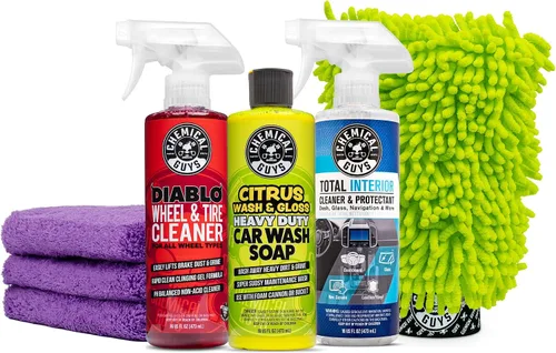 Miniatura 9 de Chemical Guys Kit de limpieza para automóvil, con jabón de lavado de autos, limpiador de ruedas, interior total, guante de lavado de autos, kit