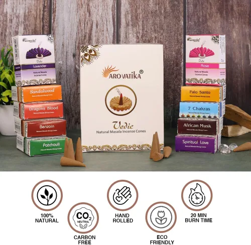 Miniatura 5 de ARO VATIKA Vedic Natural Masala 120 conos de incienso en paquete de 12 cajas 12 fragancias surtidas conos Dhoop Lo mejor para oración, reiki