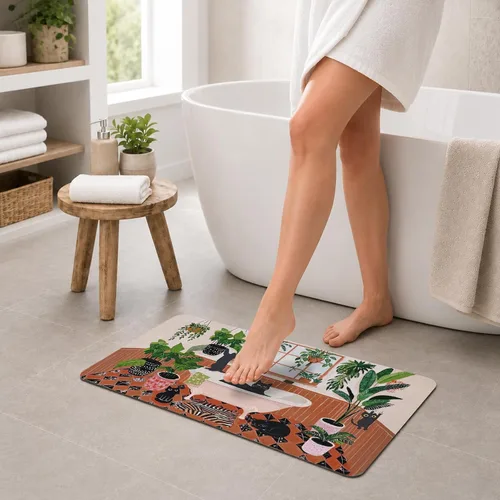 Miniatura 3 de Funny Cat Small Bathroom Rugs Non Slip Super Absorbent Quick Dry Ultra Thin Diatomaceous Earth Bath Mat Boho Cute Fun Black Cats Matisse Diatomite