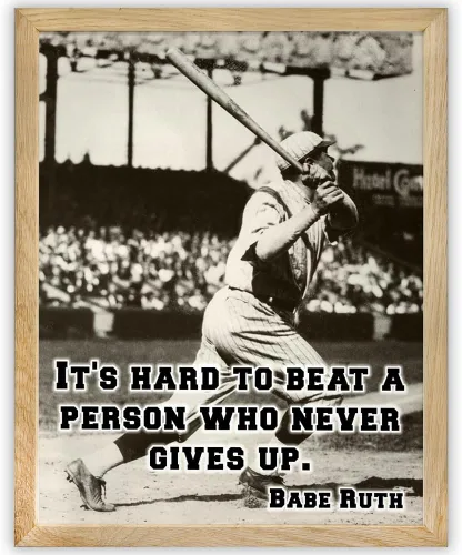 Babe Ruth It's Hard Baseball - Impresión enmarcada de 11 x 14 pulgadas, listo para colgar, arte de pared deportivo vintage, póster inspirador de