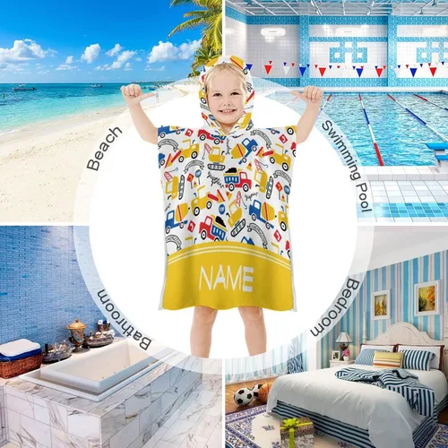 Miniatura 3 de Toalla personalizada con capucha para niños y niñas, con dibujos animados, tren de coche, personalizable, añade tu nombre, toalla de playa Tren
