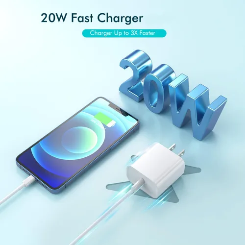 Miniatura 2 de Cargador para iPhone de carga rápida, paquete de 2 bloques de adaptador de cargador de pared USB C de 3 metros con cable USB C a Lightning de carga
