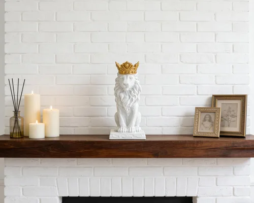 Miniatura 4 de Estatua de león de corona blanca, escultura para decoración del hogar, sala de estar, oficina, figura real de 9 pulgadas, símbolo de fuerza de Blanco